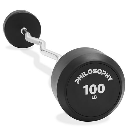 Philosophy Gym Rubber Fixed Barbell, 100 LB Pre-Loaded Weight EZ Curl Bar for Strength Training & Weightlifting