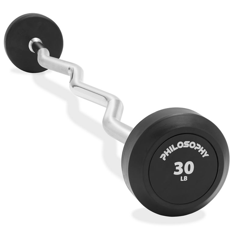 Philosophy Gym Rubber Fixed Barbell 30 LB Pre Loaded Weight EZ Curl Bar for Strength Training Weightlifting