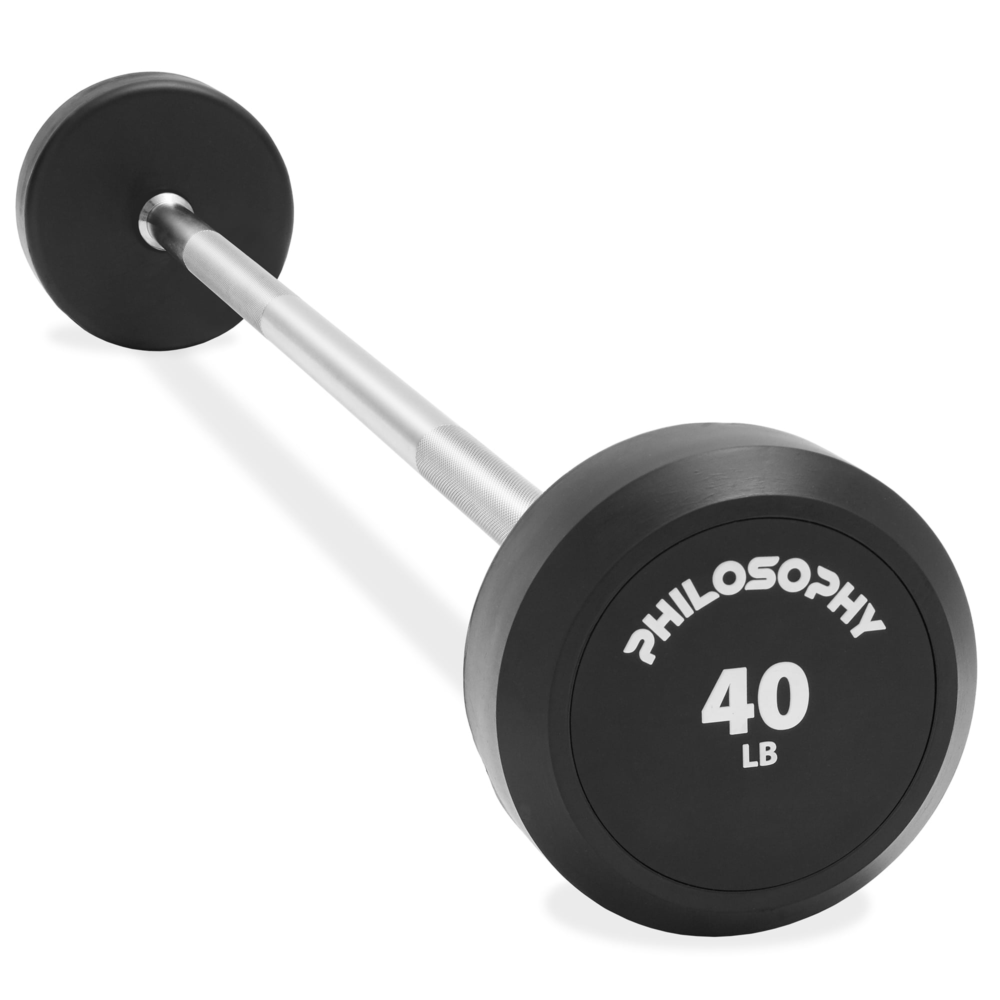 Philosophy Gym Rubber Fixed Barbell, 40 LB Pre-Loaded Weight Straight Bar for Strength Training & Weightlifting