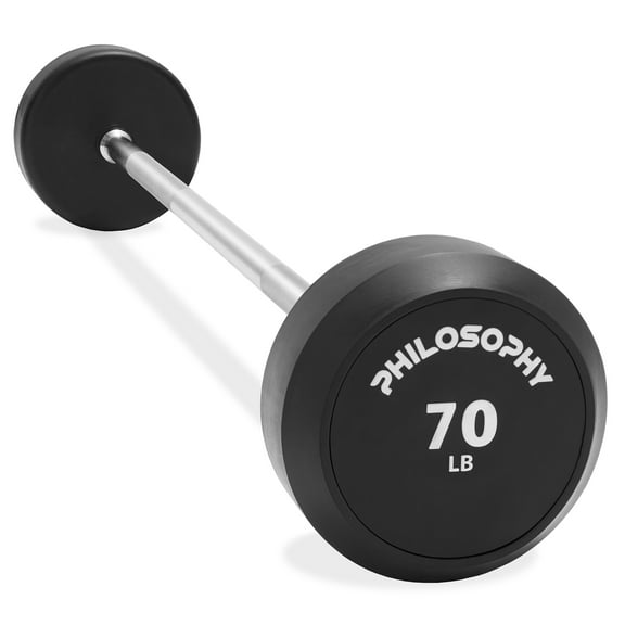 Philosophy Gym Rubber Fixed Barbell, 70 LB Pre-Loaded Weight Straight Bar for Strength Training & Weightlifting