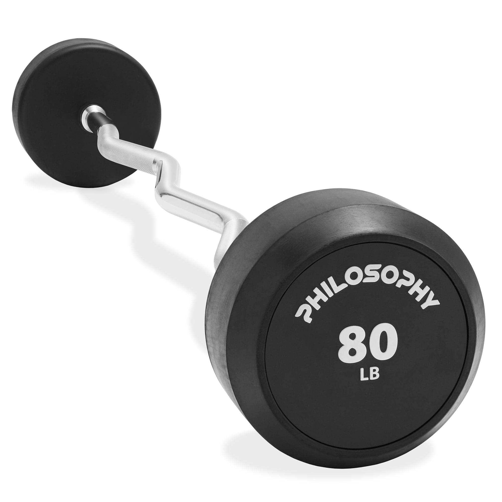 Philosophy Gym Rubber Fixed Barbell 50 LB Pre Loaded Weight EZ Curl Bar for Strength Training Weightlifting