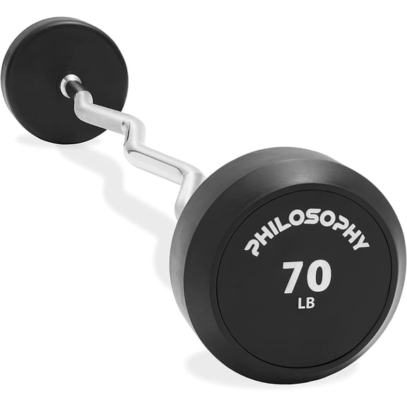 Philosophy Gym Rubber Fixed Barbell, Pre-Loaded Weight EZ Curl Bar for Strength Training & Weightlifting