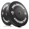 thumbnail image 1 of Philosophy Gym Set of 2 Olympic 2-Inch Rubber Bumper Plates (45 LB each) Black, 1 of 6