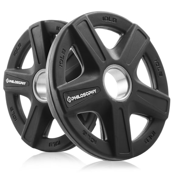 Philosophy Gym Set of 2 Rubber Coated 2-inch Olympic Grip Weight Plates (10 LB each) for Weightlifting