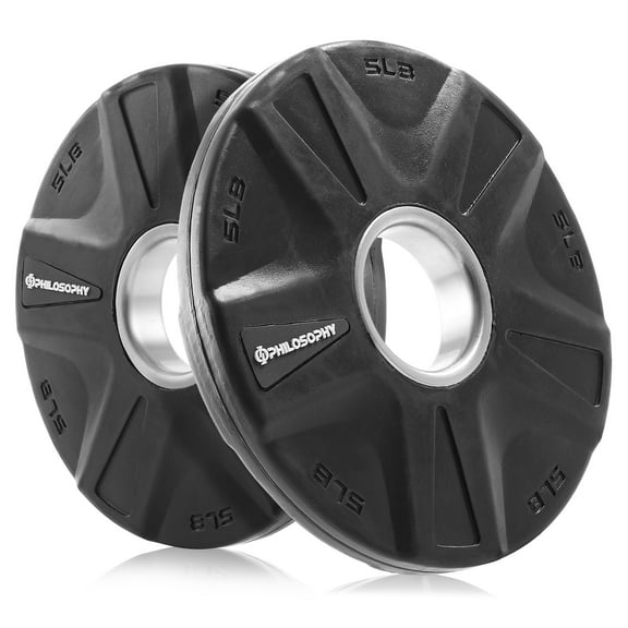 Philosophy Gym Set of 2 Rubber Coated 2-inch Olympic Grip Weight Plates (5 LB each) for Weightlifting
