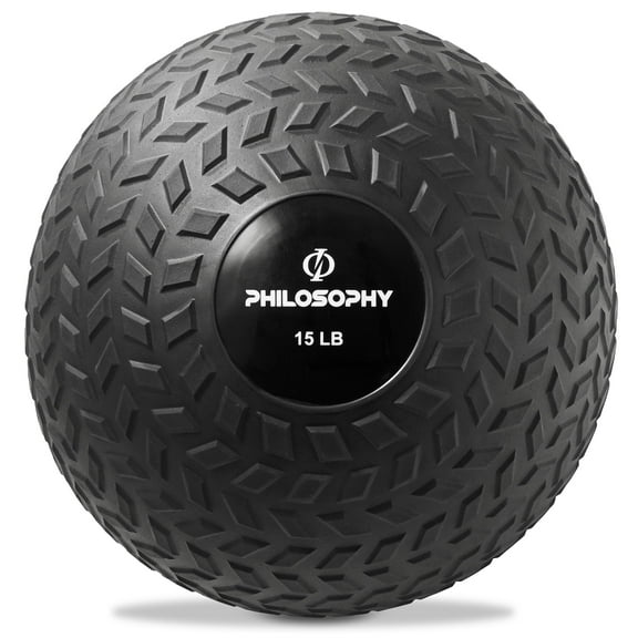 Philosophy Gym Slam Ball, 15 LB - Weighted Fitness Medicine Ball with Easy Grip Tread