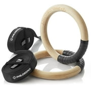 Philosophy Gym Wood Gymnastic Rings 1 - Exercise Ring Set Grip with Adjustable Straps, Grip Tape for Pull Ups, Dips, Muscle Ups