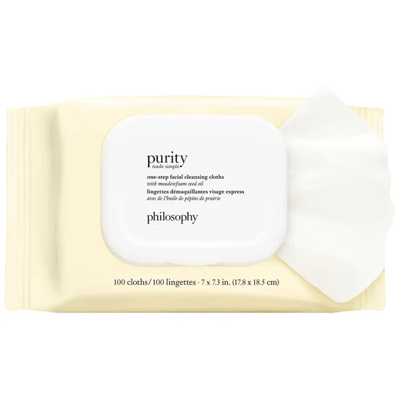 Philosophy Purity One-Step Facial Cleansing Cloths 100 Count  Gentle Makeup Remover Wipes