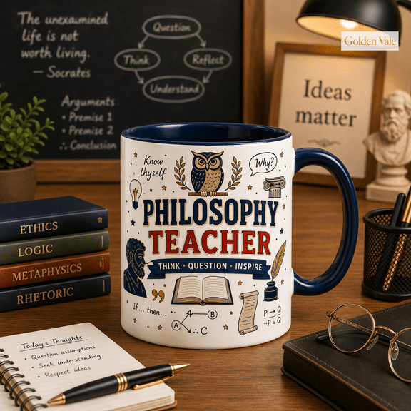 Philosophy Teacher Mug, Think Question Inspire Coffee Cup Gift for Educators