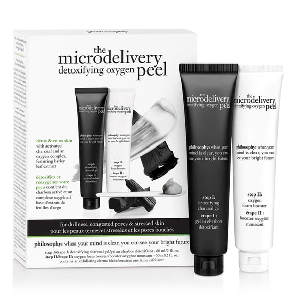 Philosophy The Microdelivery Detoxifying Oxygen Peel Kit Philosophy 2 Pc Kit 2oz Detoxifying Charcoal Gel, 2oz Oxygen Foam Booster For Women