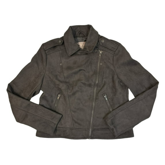 Philosophy Women's Long Sleeve Faux Leather Zip Up Moto Jacket (Charcoal Grey, S)