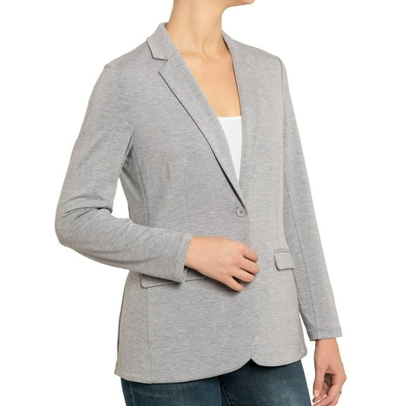 Philosophy Women's Notch Collar Ponte Knit V-Neck Long Sleeve Stretch Blazer (Mist Grey Heather, L)