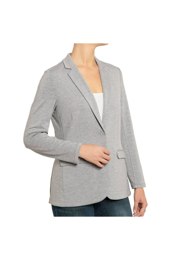 Women's Notch Collar Ponte Knit V-Neck Long Sleeve Stretch Blazer (Mist Grey Heather, L)