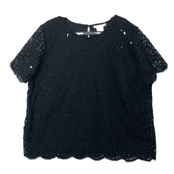 Philosophy Women's Short Sleeve Scoop Neck Lace Top W/ Lining (Black, XXL)