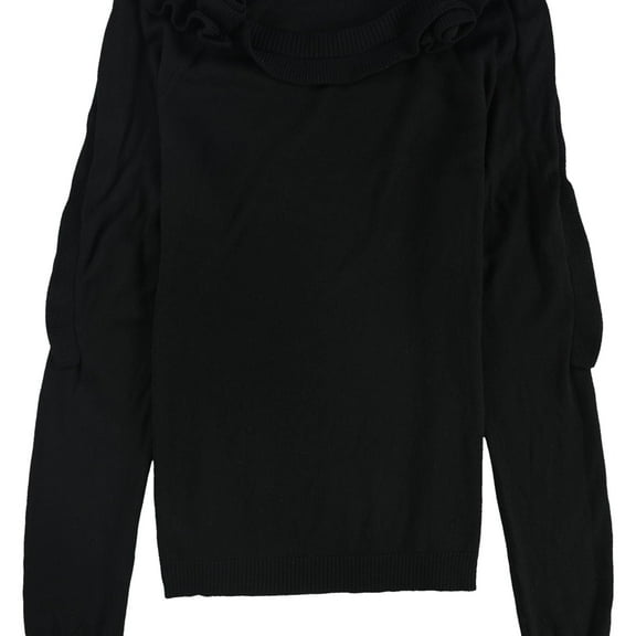 Philosophy Womens Ribbed Flower Detail Pullover Sweater, Black, 10