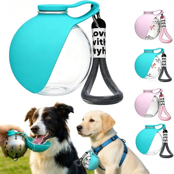 Philowng Portable Dog Water Bottle, 2-in-1 304 Stainless Steel Pet Travel Bowl and Leak-Proof Dispenser, 10 oz