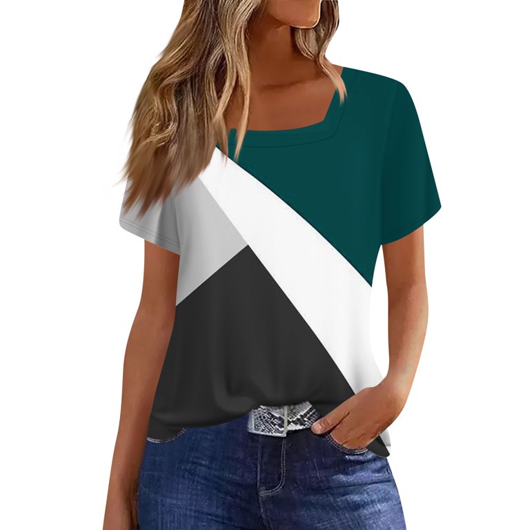 Phina Square Neck Tops for Women Summer Casual Short Sleeve T