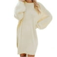 Phina Women's Sweater Dresses Knee Length Cream Dress Trendy Plus Size