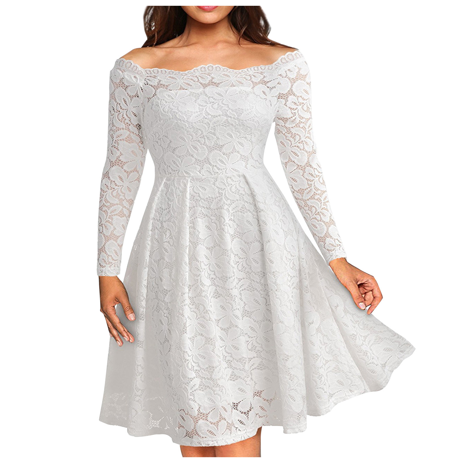 Women's vintage floral lace boat neck cocktail formal swing dress cheap