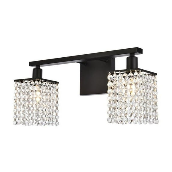Phineas 2 lights bath sconce in black with clear crystals
