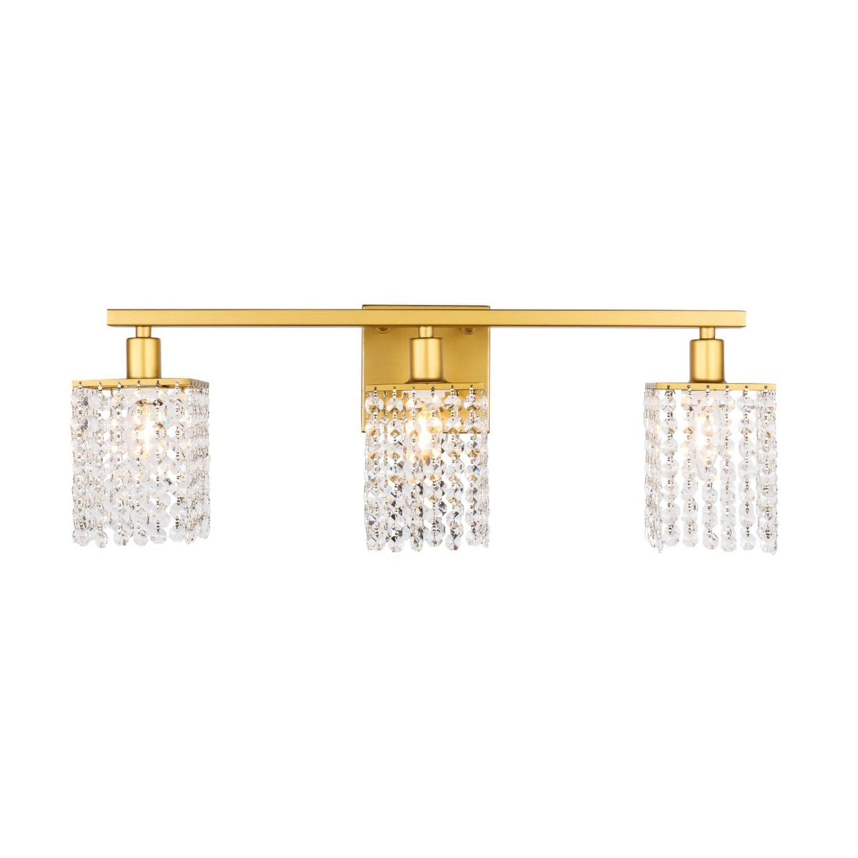 Phineas Brass and Clear Crystal 3-Light Dimmable Wall Sconce