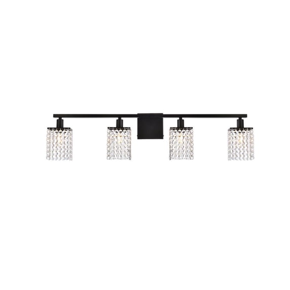 Phineas 4 lights bath sconce in black with clear crystals