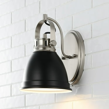 JONATHAN Y Phineas 7" 1-Light Adjustable Farmhouse Bohemian Iron LED Vanity Light, Black/Nickel