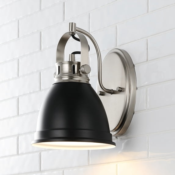 JONATHAN Y Phineas 7" 1-Light Adjustable Farmhouse Bohemian Iron LED Vanity Light, Black/Nickel