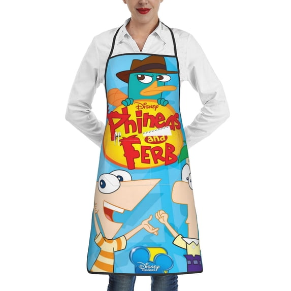 Phineas And Ferb Adjustable Bib Apron, Waterdrop Resistant Aprons with 2 Pockets Cooking Kitchen Aprons for Women Men Chef