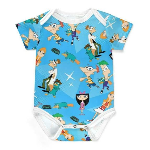 Phineas And Ferb Baby Boy Girl Short Sleeve Rompers Bodysuit One Piece Jumpsuit Summer Outfit