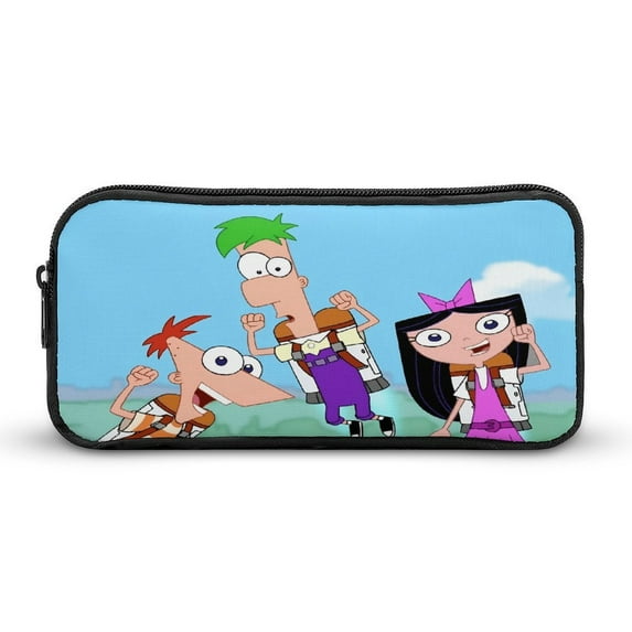Phineas And Ferb Big Capacity Pencil Case, Large Storage Pencil Pouch Pen Case Bag with Zipper, Pencil Case for Office Supplies