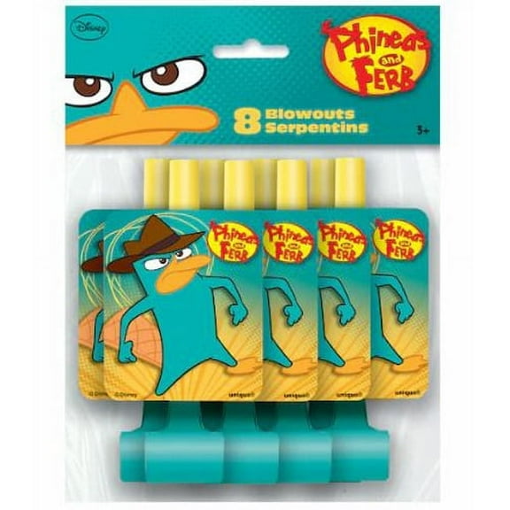 Various Phineas and Ferb Blowout Party Noisemakers, 8 Count