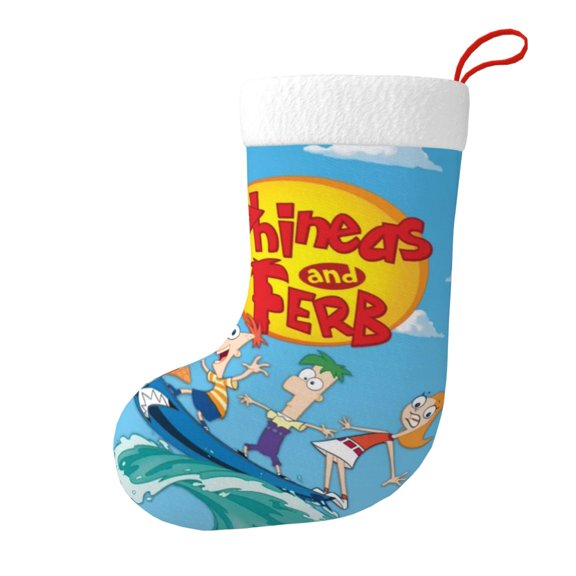 Phineas And Ferb Christmas Stocking 17.7" Classic Xmas Stockings For Family Holiday Fireplace Party Decorations