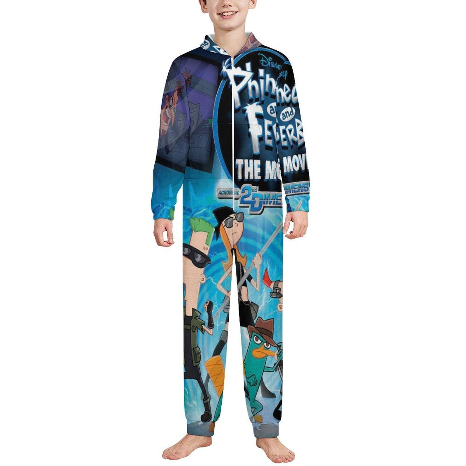 Phineas And Ferb Kids Hooded Union Suit One Piece Pajama Outfit Boys ...