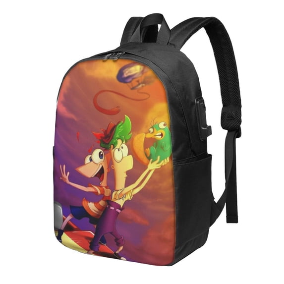 Phineas And Ferb Laptop Backpack With Usb Charging Port 17 Inch Daypack Travel College School Computer Bag Bookbag