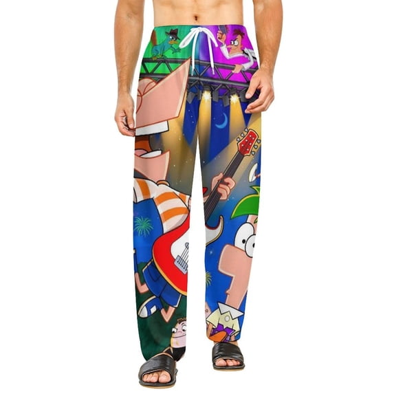 Phineas And Ferb Pajamas Pants 3D Printing Wide Leg PJ Pant Loungewear Casual Comfy Sleepwear Lounge Pants for Men Women4XL
