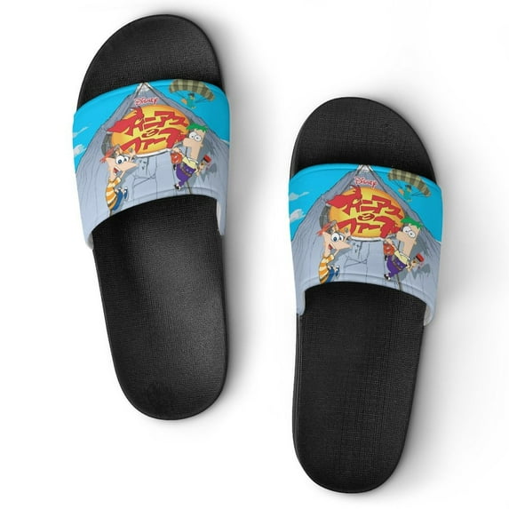 Phineas And Ferb Shower Slippers for Women & Men Non-Slip House Shoes Slide Sandals for Bathroom Home Beach Travel Dorm