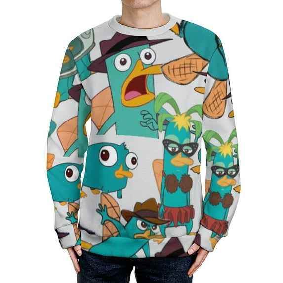 Phineas And Ferb Sweater Long Sleeve Round Neck Pullover Jumper Fall Winter Clothes Print Tops Blouse XL