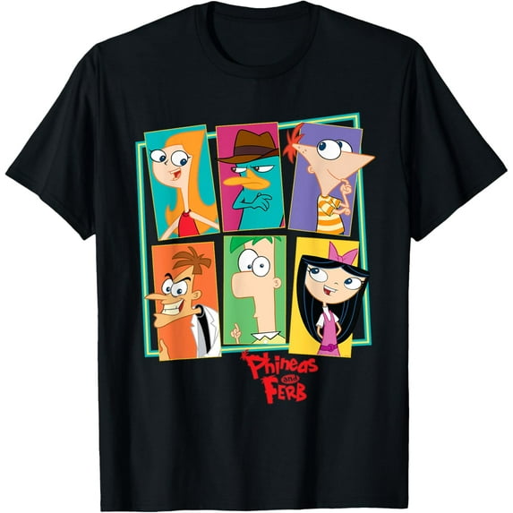 Phineas And Ferb T-shirt Character Collage T-Shirt Cotton Short Sleeve Crew Neck Soft T-shirt