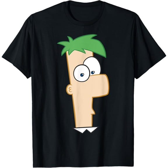 Phineas And Ferb T-shirt Large Ferb Face T-Shirt Cotton Short Sleeve Crew Neck Soft T-shirt