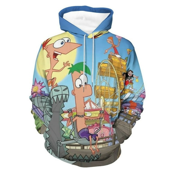 Phineas And Ferb Unisex Adult Hoodie Casual Hooded Sweatshirt Pullover Novelty 3D Printed Sweater Jacket XL