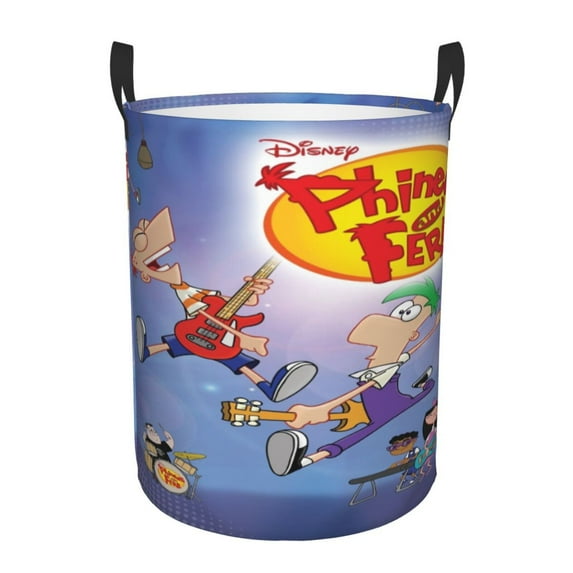 Phineas And Ferb Laundry Hamper Basket with Handles, Lightweight Storage Basket Toy Organizer Dirty Laundry Basket Waterproof for College Dorms, Bedroom, Bathroom
