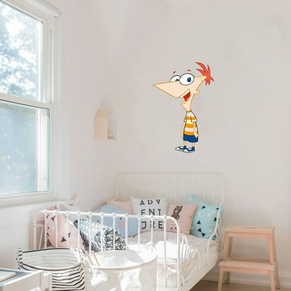 Phineas and Ferb Play Adventure Cartoon Character Wall Art Decal Vinyl Sticker Home Decor Sticker Vinyl Mural Baby Kids Room Bedroom Nursery Kindergarten School House Design Peel and Stick 30x15 inch