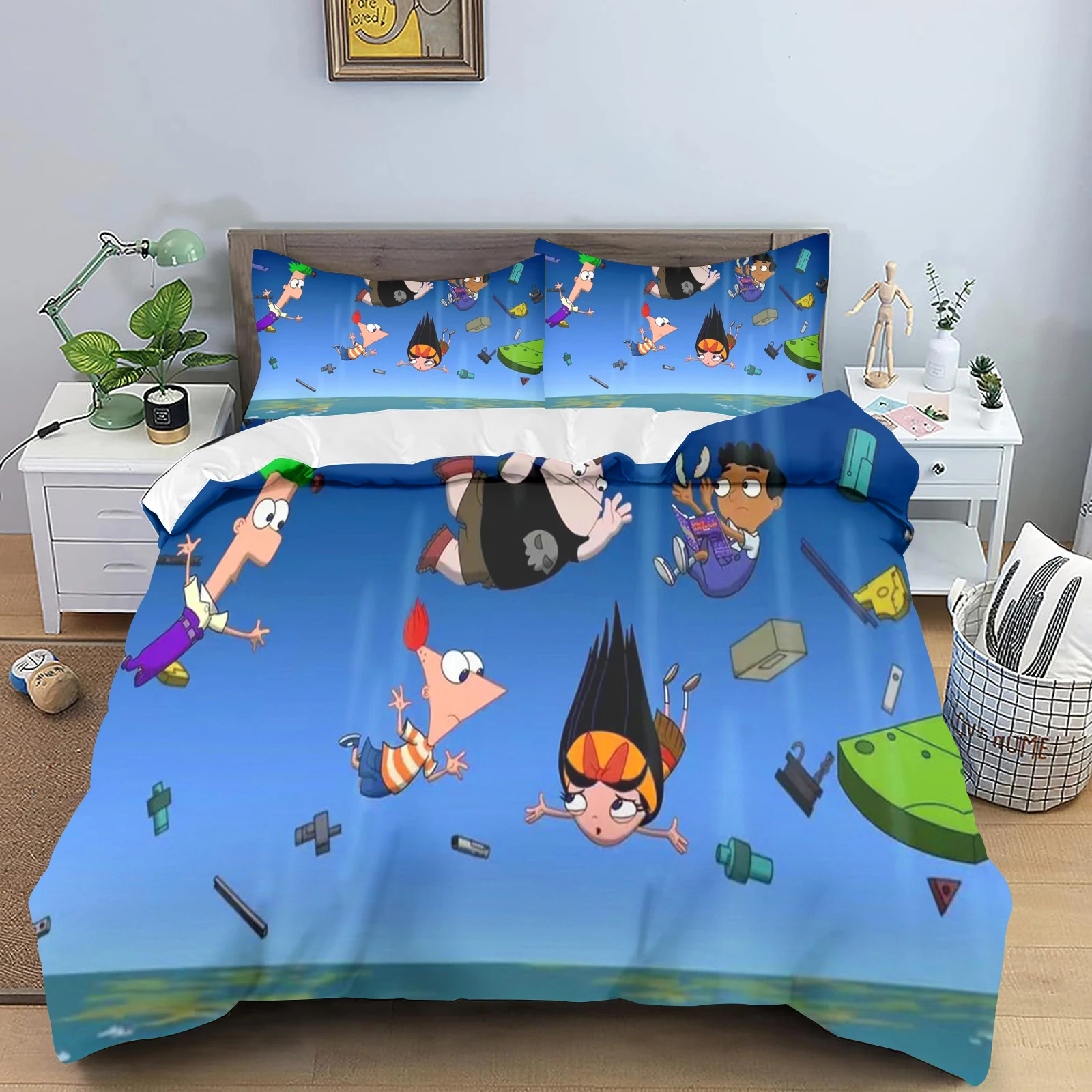 Phineas and Ferb Quilt Cover, Cartoon Printed Polyester Duvet for ...