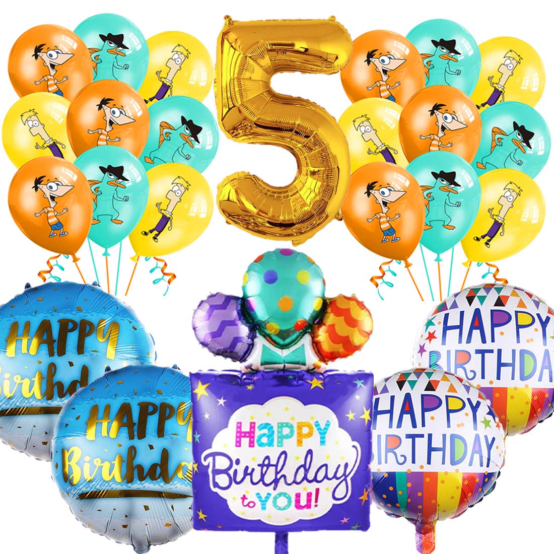 Phineas and Ferb Balloons Party Supplies 5th Big Number Decorations ...