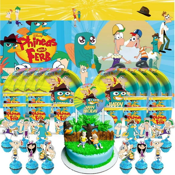 Phineas and Ferb Birthday Cups Party Supplies Decor Backdrop Paper Plates Fans Decorations Banner