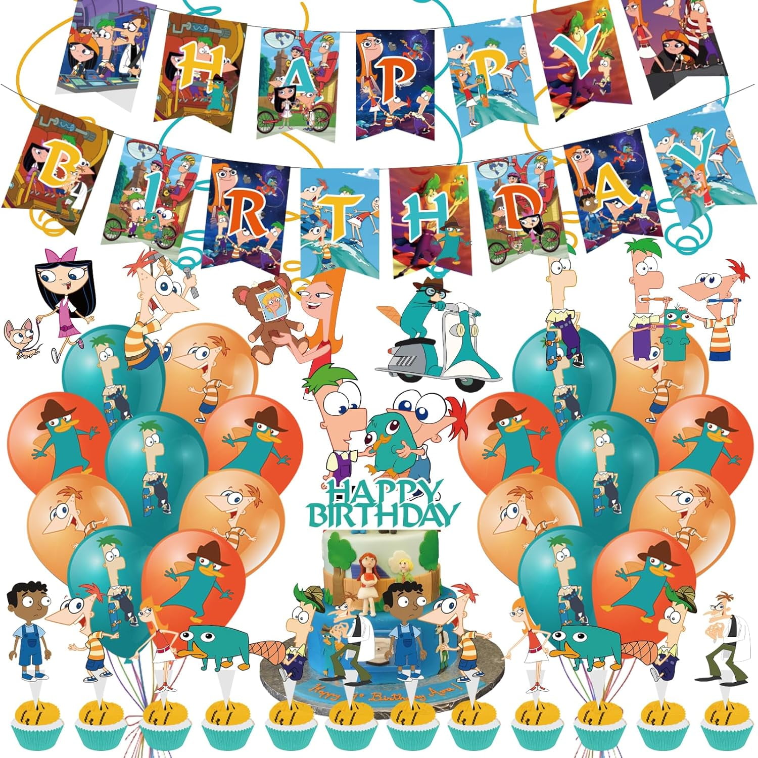 Phineas and Ferb Birthday Party Decoration Set - Cartoon Theme Banner ...