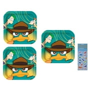 Phineas and Ferb Birthday Party Supplies Bundle Pack includes 24 Paper Plates 9", 1 Dinosaur Sticker Sheet