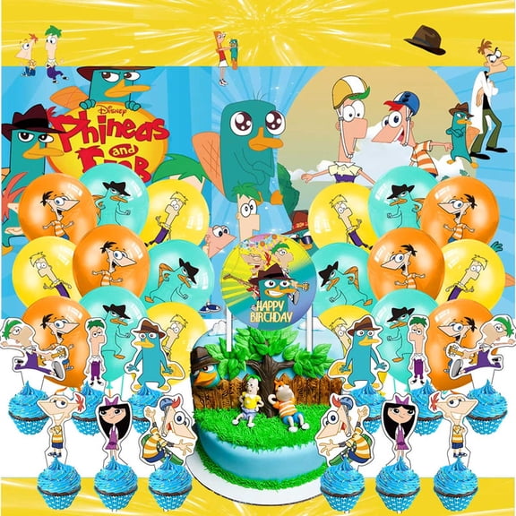 Phineas and Ferb Party Supplies Latex Balloons Decor Banner Backdrop Kit Birthday Decorations