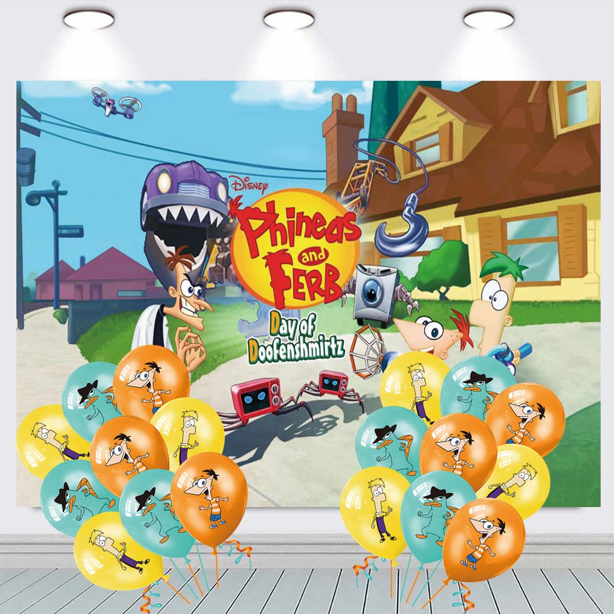 Phineas and Ferb Party Decorations Backdrop Banner Balloons Taspestry ...
